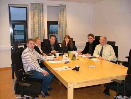 Fulltrúar SGS, þau Aðalsteinn, Anna, Vilhjálmur og Fjóla ræða við fulltrúa SA , þá Arnar og Jón Rúnar í Karphúsinu