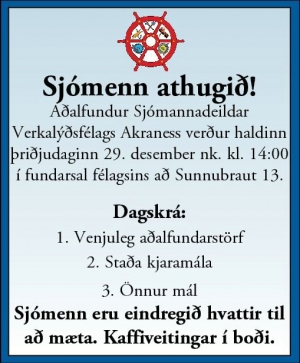 Aðalfundur sjómannadeildar í dag