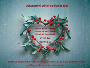 Opnunartímar um jól og áramót