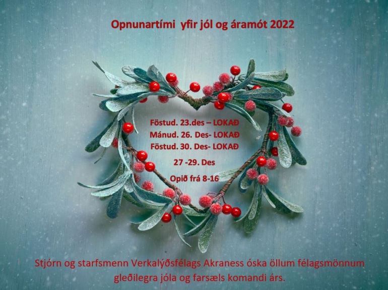 Opnunartímar um jól og áramót